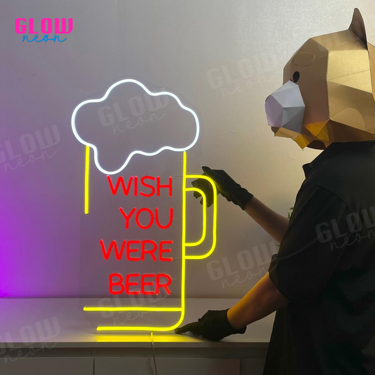 Wish You Were Beer Neon Sign, Beer Bottle Sign, Bar Pub Decor