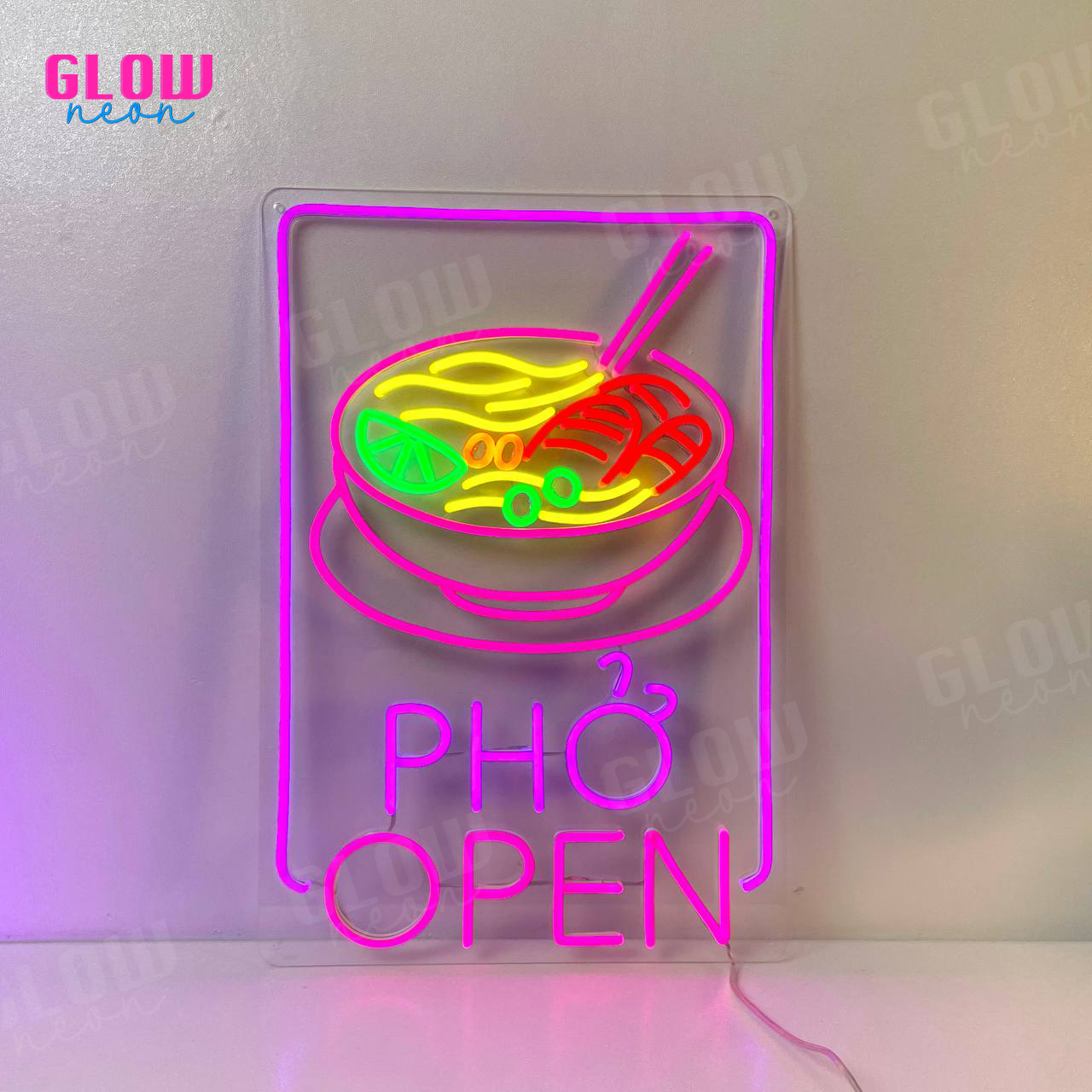 Phá»Ÿ Open Neon Sign, Pho Real Restaurant Neon Sign, Pho Neon Light, Vietnamese Food Room Restaurant Wall Decor