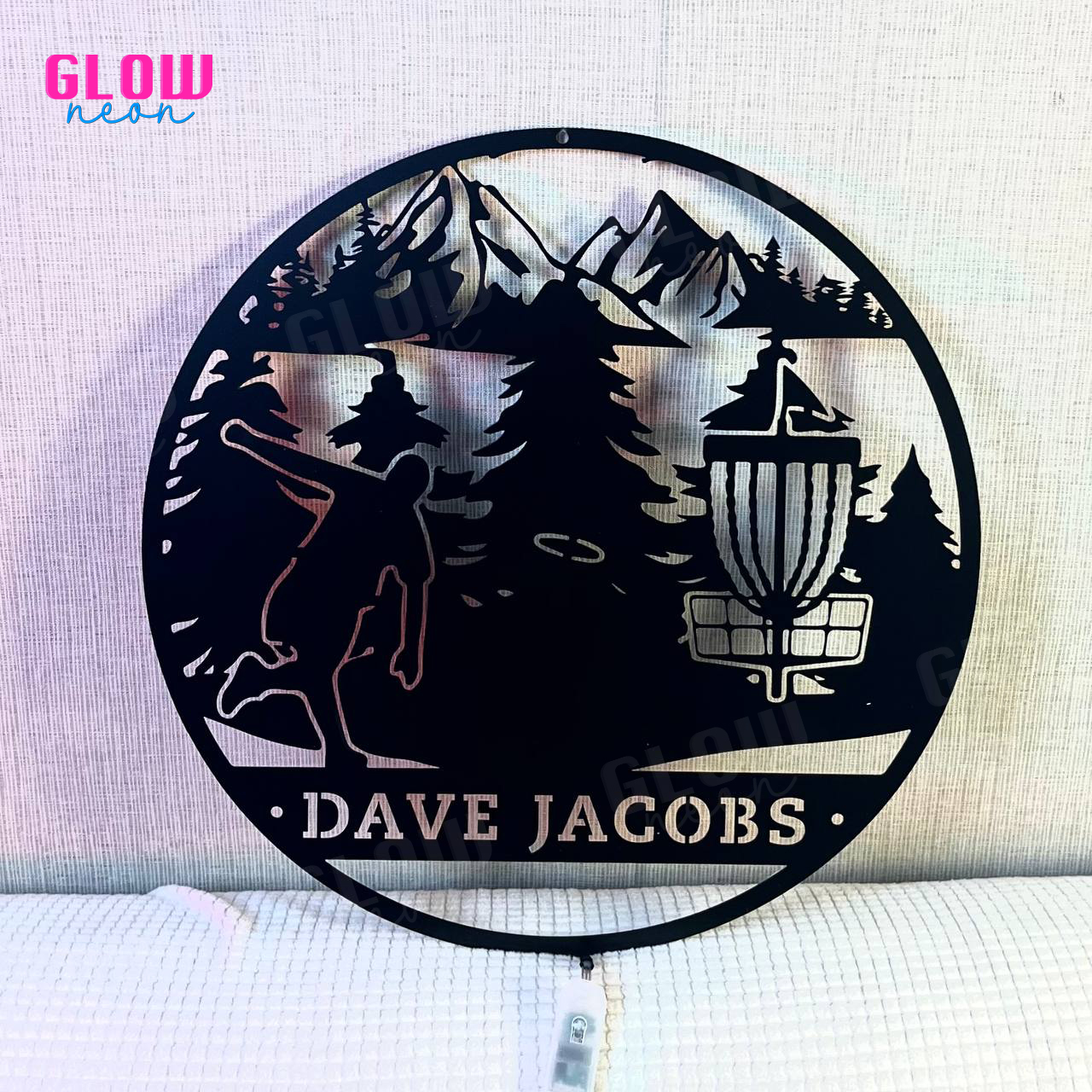 Custom Disc Golf Player Metal Wall Art LED Light - Personalized Disc Golfer Name Sign