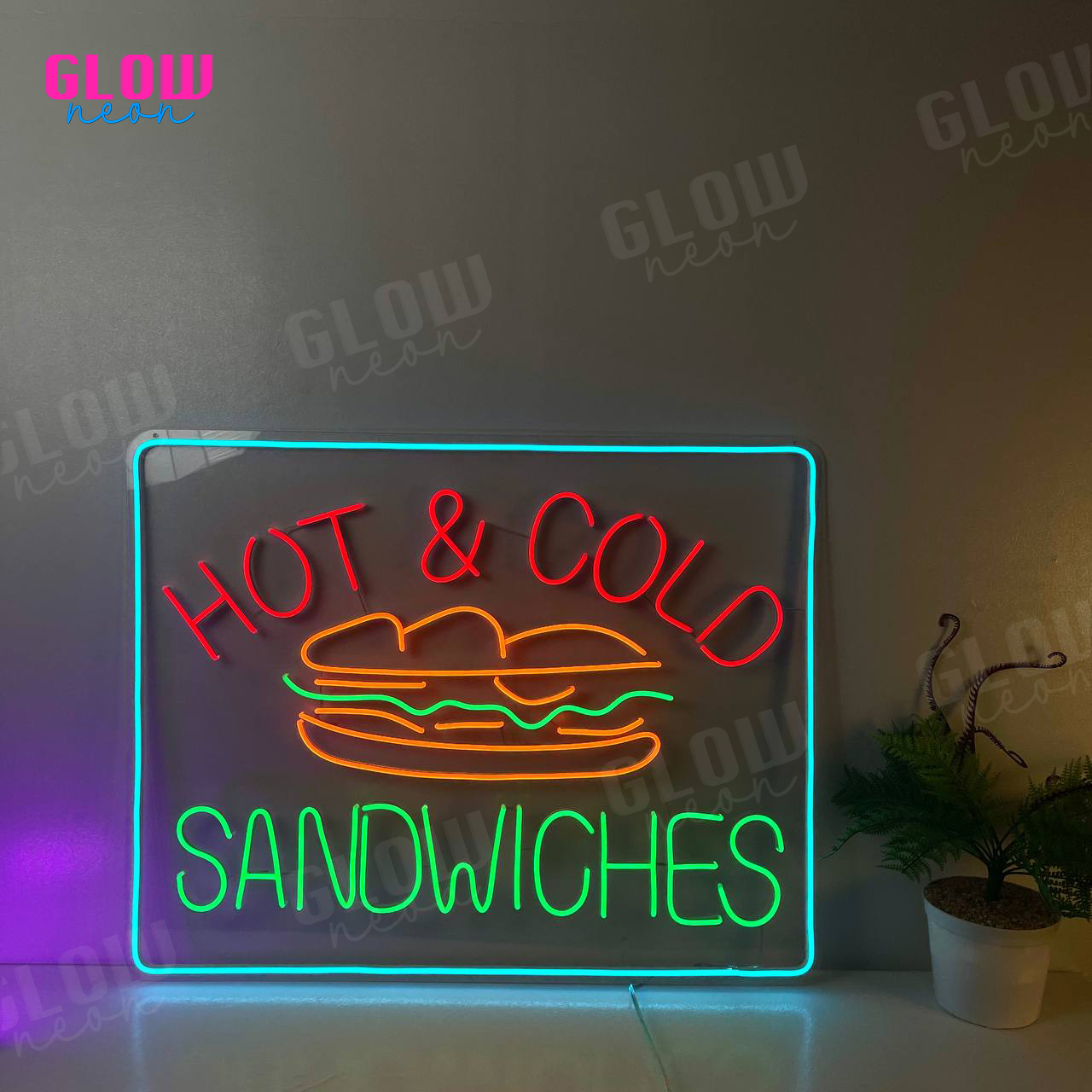 Hot & Cold Sandwiches Neon Sign, Food Wall Art, Restaurant Wall Decor