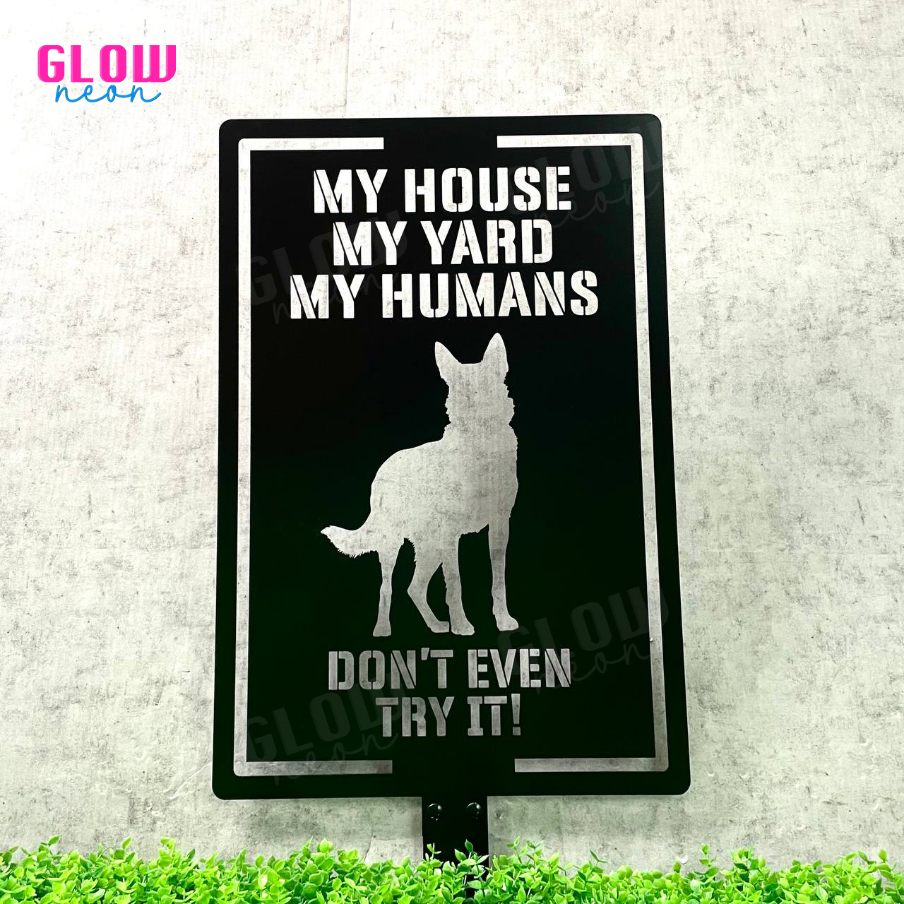 Personalized Warning German Shepherd Metal Sign, Backyard Garden Stake Metal Yard Sign