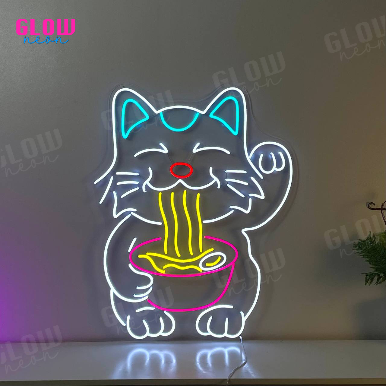 Lucky Cat Ramen Neon Sign, Fortune Cat LED, Ramen Shop Decor