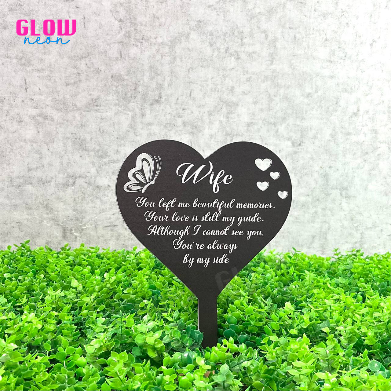Custom Loss Of Wife Memorial Stake, Heart Metal Stakes Sign, Wife Grave Marker Stake